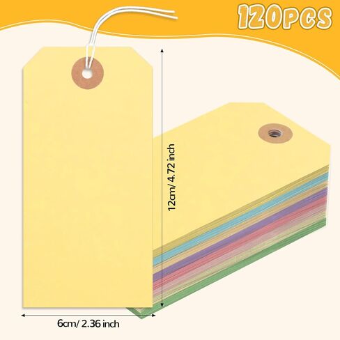 120PCS Blank Shipping Tag, 4 3/4 x 2 3/8 inches Manila Label Tags with String Attached Reinforced Hole Writable Large Marking Hang Tags with Wire (Morandi) in Kuwait