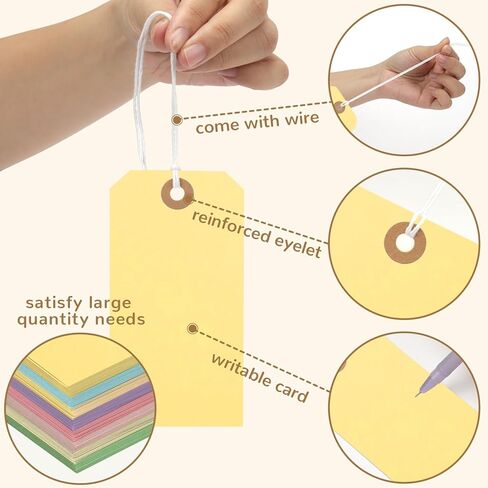 120PCS Blank Shipping Tag, 4 3/4 x 2 3/8 inches Manila Label Tags with String Attached Reinforced Hole Writable Large Marking Hang Tags with Wire (Morandi) in Kuwait