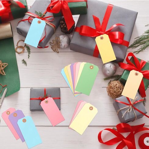 120PCS Blank Shipping Tag, 4 3/4 x 2 3/8 inches Manila Label Tags with String Attached Reinforced Hole Writable Large Marking Hang Tags with Wire (Morandi) in Kuwait