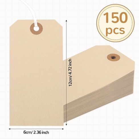 120PCS Blank Shipping Tag, 4 3/4 x 2 3/8 inches Manila Label Tags with String Attached Reinforced Hole Writable Large Marking Hang Tags with Wire (Morandi) in Kuwait