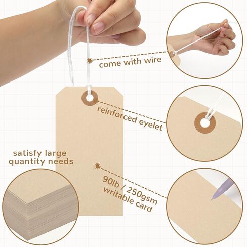 120PCS Blank Shipping Tag, 4 3/4 x 2 3/8 inches Manila Label Tags with String Attached Reinforced Hole Writable Large Marking Hang Tags with Wire (Morandi) in Kuwait
