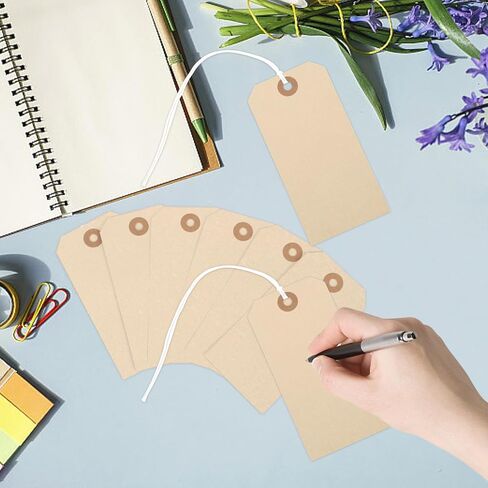 120PCS Blank Shipping Tag, 4 3/4 x 2 3/8 inches Manila Label Tags with String Attached Reinforced Hole Writable Large Marking Hang Tags with Wire (Morandi) in Kuwait
