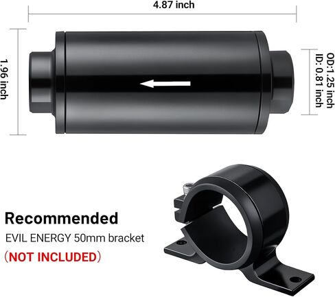 EVIL ENERGY Inline Fuel Filter 10 Micron with Barb 1/2", 3/8", 5/16" Fitting Adapter 50MM Universal Aluminum Black, for Gasoline, Diesel, E85, Rubber Fuel Line in Saudi Arabia