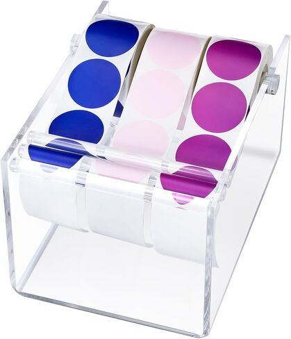 1 Pcs Adjustable Label Dispenser 3 Disks Sticker Roll Holder Sticker Dispenser Label Roll Holder Acrylic Tape Organizer Stand for Office Home Desktop(Black) in Kuwait