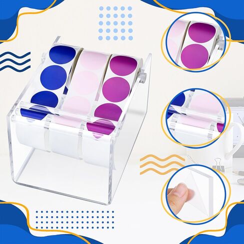 1 Pcs Adjustable Label Dispenser 3 Disks Sticker Roll Holder Sticker Dispenser Label Roll Holder Acrylic Tape Organizer Stand for Office Home Desktop(Black) in Kuwait