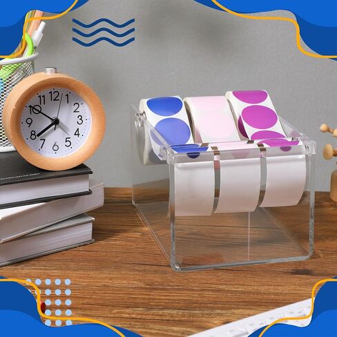 1 Pcs Adjustable Label Dispenser 3 Disks Sticker Roll Holder Sticker Dispenser Label Roll Holder Acrylic Tape Organizer Stand for Office Home Desktop(Black) in Kuwait