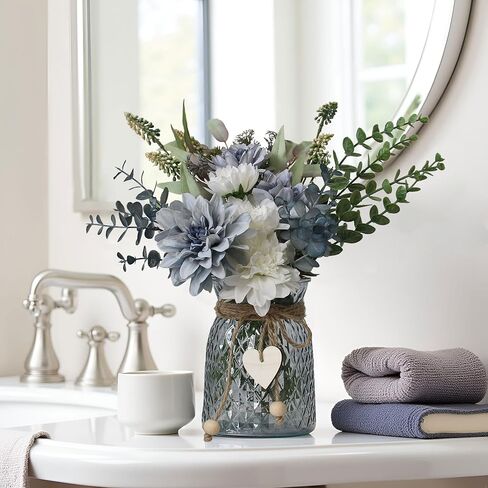 بقايا زهور مزيفة في إناء ، زهور فو في مزهرية ، مركزية مركزية لغرفة الطعام ، القطع المركزية للزهور للجداول ، الزهور الاصطناعية في مزهرية ، ديكور طاولة المطبخ ، ديكور طاولة القهوة in Kuwait