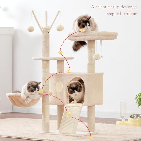Hey-Brother Cat Tree Tower ، منشورات خدش مع ألعاب قابلة للإزالة ، شقة مريحة ، منصة ، أرجوحة ، لوحة Sisal Scratch و Ball للقطط الداخلية ، 41.3 بوصة ، رمادي MPJ008SW فاتح in Kuwait