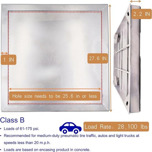Stainless Steel Manhole Cover and Frame 28x28, B Class Square Septic Tank Lid with Base, Invisible Sewage Basin Cover, Heavy Duty Metal Inspection Lid for Driveway, Yard (27.6X 27.6) in Kuwait