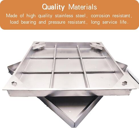 Stainless Steel Manhole Cover and Frame 28x28, B Class Square Septic Tank Lid with Base, Invisible Sewage Basin Cover, Heavy Duty Metal Inspection Lid for Driveway, Yard (27.6X 27.6) in Kuwait
