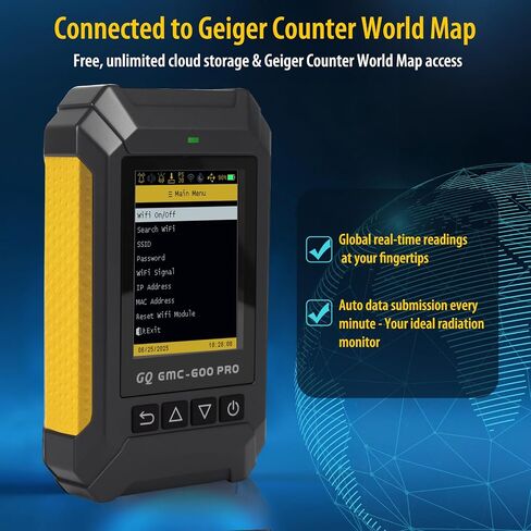 GQ GMC-600 Pro Geiger Counter Counter Confector-Dosimeter for Alpha و Beta و Gamma و X-Ray-مراقبة الإشعاع المحمولة مع بيانات في الوقت الفعلي ، ومشاركة البيانات العالمية ، وشاشة LCD و USB in Kuwait