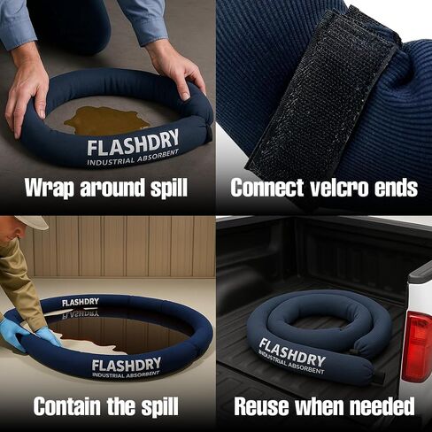 FlashDry Absorbent Socks with Coir 5 Ft – Heavy-Duty Spill Containment & Leak Control for Hydrocarbons and Machine Fluids – Customizable with Velcro Ends, Reusable for Industrial & Home Use in Saudi Arabia
