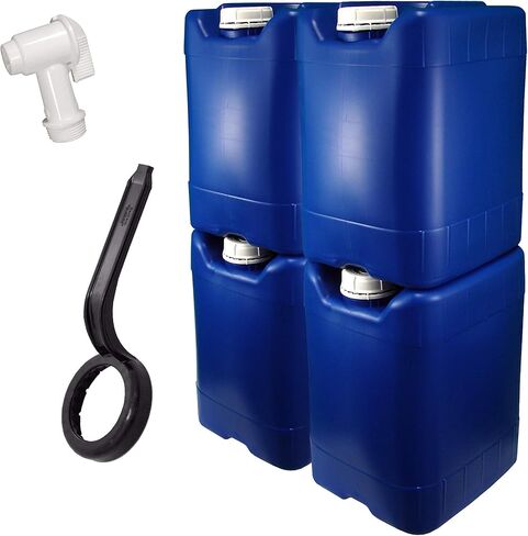 API Kirk Containers 5 Gallon Samson Stackers ، Blue ، 4 Pack (20 Gallons) ، مجموعة تخزين مياه الطوارئ - جديدة! - ينظف! - محاصر! - مجموعة تتضمن حنفية واحدة وجع غطاء in Kuwait
