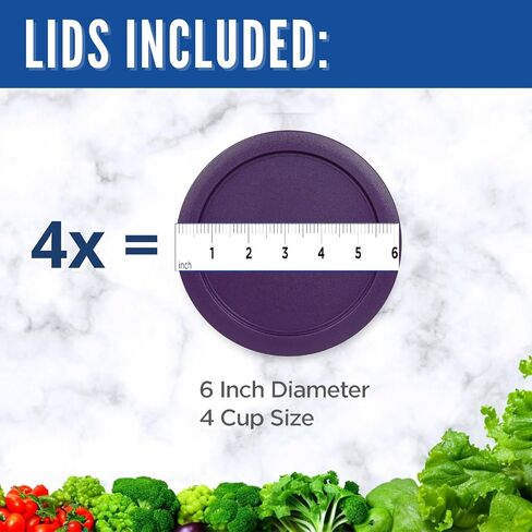 Replacement Lids for Pyrex 4-Cup Glass Food Storage Container Bowls, 6-Inch Plastic Round Lids Covers fits Pyrex 7201-PC, Airtight & Leakproof (4-Pack, Purple) in Kuwait