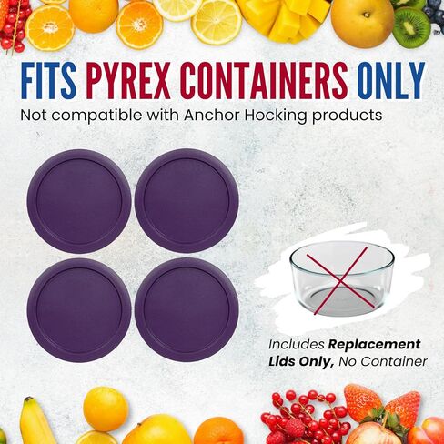 Replacement Lids for Pyrex 4-Cup Glass Food Storage Container Bowls, 6-Inch Plastic Round Lids Covers fits Pyrex 7201-PC, Airtight & Leakproof (4-Pack, Purple) in Kuwait
