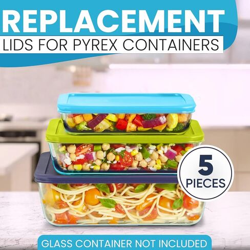 Rectangular Replacement Lids for Pyrex Glass Food Storage Containers (2) 3-Cup (2) 6-Cup (1) 11-Cup (Navy) in Saudi Arabia