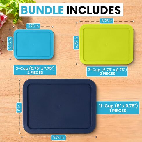 Rectangular Replacement Lids for Pyrex Glass Food Storage Containers (2) 3-Cup (2) 6-Cup (1) 11-Cup (Navy) in Saudi Arabia