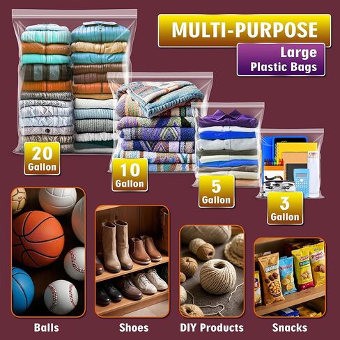 أكياس بلاستيكية كبيرة تبلغ 5 جالون غالون للتخزين- 18 '× 24' ، مثالية لملابس الملابس ، والسفر ، والتحرك ، والبلاستيك الشفاف سميك 2 ميل ، و 10 عبوات in Kuwait