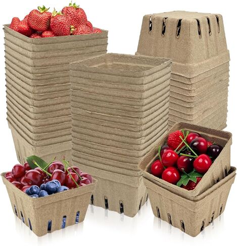 Rainmae 30 Pack Natural Pulp Fiber Berry Basket, Molded Berry Basket Produce Vented Container for Strawberry Blueberry Raspberry and Vegetable, Farmer Market, Grocery Stores, Backyard Party in Kuwait