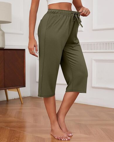 Neer 3 Pack Women's Capri Pants, Cotton Wide Leg Basic Sweatpants Lounge Loose Fit Casual Drawstring Yoga Capris with Pockets(Black, Mocha, Dark Gray,XX-Large) in Kuwait