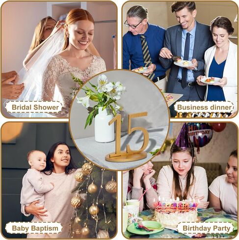 Xuwaidsgn أرقام طاولة الذهب 1-15 مع قاعدة ريفية بيضاوية لأرقام حفلات الزفاف 5 بوصة علامات زفاف عالية الذهب. in Kuwait