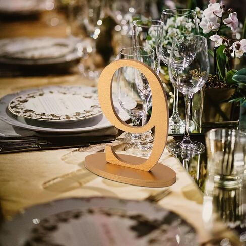 Xuwaidsgn أرقام طاولة الذهب 1-15 مع قاعدة ريفية بيضاوية لأرقام حفلات الزفاف 5 بوصة علامات زفاف عالية الذهب. in Kuwait