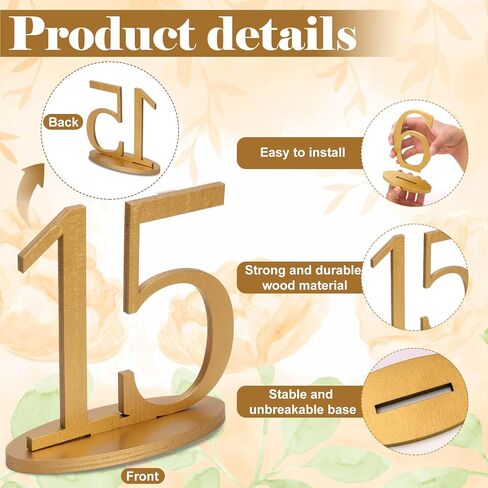 Xuwaidsgn أرقام طاولة الذهب 1-15 مع قاعدة ريفية بيضاوية لأرقام حفلات الزفاف 5 بوصة علامات زفاف عالية الذهب. in Kuwait