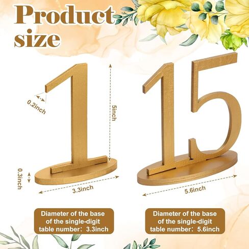 Xuwaidsgn أرقام طاولة الذهب 1-15 مع قاعدة ريفية بيضاوية لأرقام حفلات الزفاف 5 بوصة علامات زفاف عالية الذهب. in Kuwait