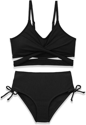 فتيات 2 قطعة السباحة في هاواي كريس كروس صليب البيكيني بدلة السباحة الصيفية الشاطئ مع وسادة الصدر 7-16T in Kuwait