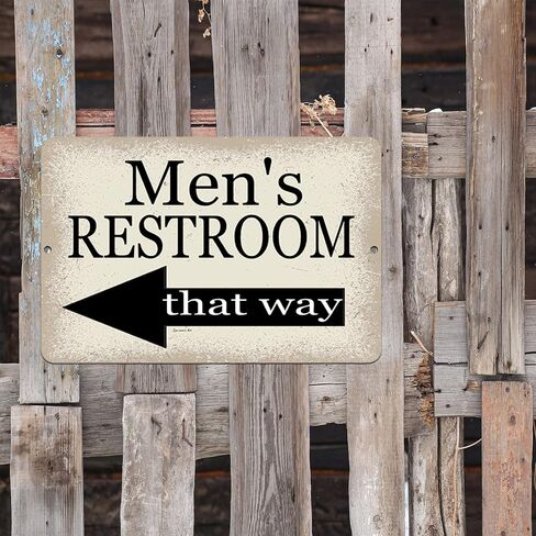 Men's Restroom Metal Sign – 8x12 Inch Bathroom Decor with Left Arrow – Durable Aluminum for Home, Pool, Wedding, or Restaurant Use in Kuwait