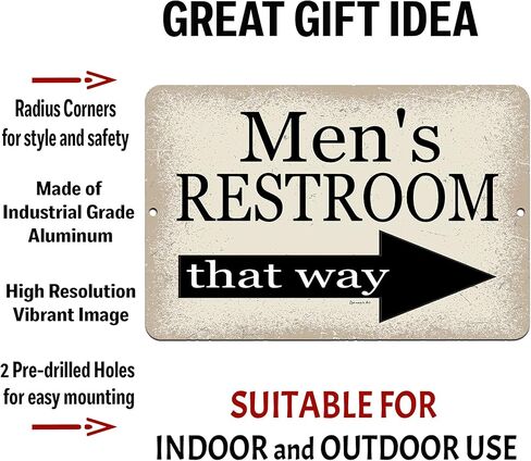 علامة ميتال للرجال - 8 × 12 بوصة ديكور الحمام مع السهم الأيسر - الألومنيوم متين للمنزل أو المسبح أو الزفاف أو استخدام المطعم in Kuwait