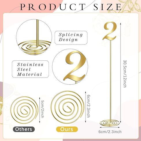 Therwen 20 PCS أرقام الجدول المعدنية 1-20 أرقام الجدول لاستقبال حفل زفاف 12 بوصة من مكتب الحفلات المصنوعة من الفولاذ المقاوم للصدأ مع قاعدة حامل متينة لحفل حفل زفاف المأدبة (الذهب) in Kuwait