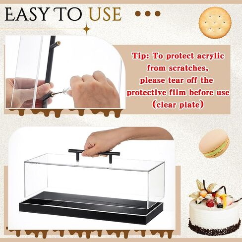 2 Pcs Rectangular Cake Stand Serving Tray with Lid and 9'' Serving Tong Acrylic Pastry Display Case 14 x 6 x 4 Inches Black Clear Platter Dessert Holder for Pastries Decorative Centerpiece in Kuwait