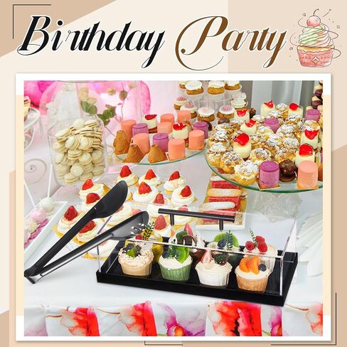 2 Pcs Rectangular Cake Stand Serving Tray with Lid and 9'' Serving Tong Acrylic Pastry Display Case 14 x 6 x 4 Inches Black Clear Platter Dessert Holder for Pastries Decorative Centerpiece in Kuwait