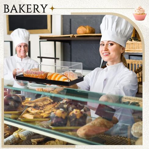 2 Pcs Rectangular Cake Stand Serving Tray with Lid and 9'' Serving Tong Acrylic Pastry Display Case 14 x 6 x 4 Inches Black Clear Platter Dessert Holder for Pastries Decorative Centerpiece in Kuwait