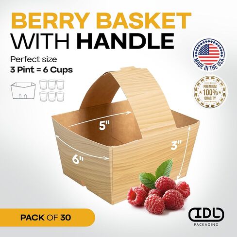 IDL Pinting Berry Berky ، Brown (حزمة من 100) - حاويات من الورق المقوى القوية والمؤسسة للأغذية لتجميد أو تخزين الفواكه الصغيرة - مستلزمات سوق المزارعين المثالية in Kuwait