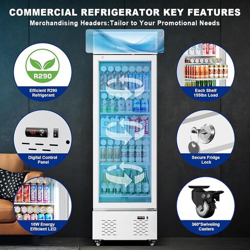 11 قدمًا مشاريعًا تجاريًا للبثبوتات الزجاجية برودة مشروب مع الضوء الناعم و 5 أرفف ، عروض الثلاجة لبار مطعم متجر مقهى ، أبيض in Kuwait