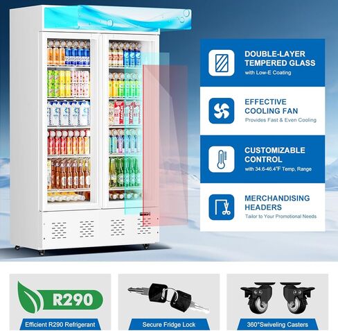 11 قدمًا مشاريعًا تجاريًا للبثبوتات الزجاجية برودة مشروب مع الضوء الناعم و 5 أرفف ، عروض الثلاجة لبار مطعم متجر مقهى ، أبيض in Kuwait