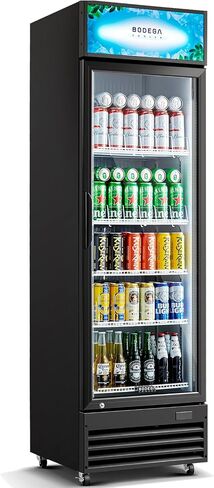 Bodegacooler Beverage Beverage Beverage ، 12.5 Cu. ثلاجة تاجر تجاري سوداء سوداء ، أرفف مصباح LED/قابلة للتعديل ، ثلاجة عرض كبيرة مستقيمة للمطبخ/المكتب/المنزل/المرآب. in Kuwait