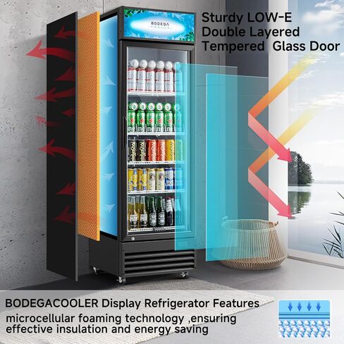 Bodegacooler Beverage Beverage Beverage ، 12.5 Cu. ثلاجة تاجر تجاري سوداء سوداء ، أرفف مصباح LED/قابلة للتعديل ، ثلاجة عرض كبيرة مستقيمة للمطبخ/المكتب/المنزل/المرآب. in Kuwait