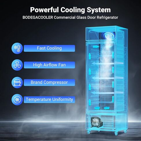 Bodegacooler Beverage Beverage Beverage ، 12.5 Cu. ثلاجة تاجر تجاري سوداء سوداء ، أرفف مصباح LED/قابلة للتعديل ، ثلاجة عرض كبيرة مستقيمة للمطبخ/المكتب/المنزل/المرآب. in Kuwait