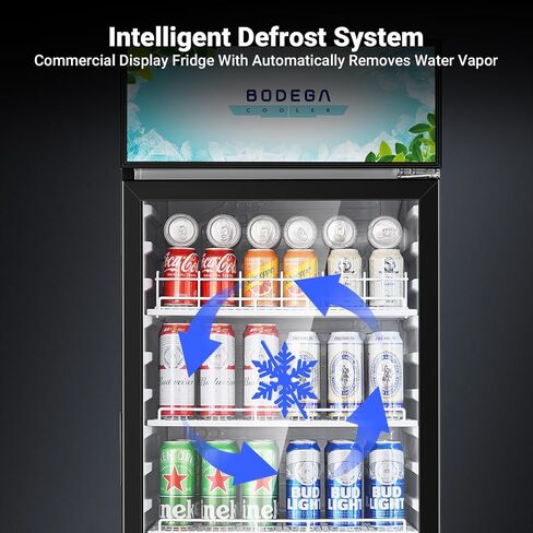 Bodegacooler Beverage Beverage Beverage ، 12.5 Cu. ثلاجة تاجر تجاري سوداء سوداء ، أرفف مصباح LED/قابلة للتعديل ، ثلاجة عرض كبيرة مستقيمة للمطبخ/المكتب/المنزل/المرآب. in Kuwait