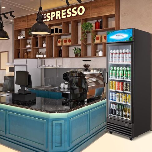 Bodegacooler Beverage Beverage Beverage ، 12.5 Cu. ثلاجة تاجر تجاري سوداء سوداء ، أرفف مصباح LED/قابلة للتعديل ، ثلاجة عرض كبيرة مستقيمة للمطبخ/المكتب/المنزل/المرآب. in Kuwait