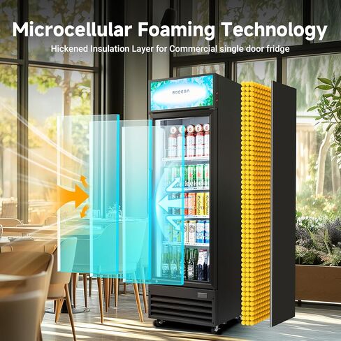 Bodegacooler Beverage Beverage Beverage ، 12.5 Cu. ثلاجة تاجر تجاري سوداء سوداء ، أرفف مصباح LED/قابلة للتعديل ، ثلاجة عرض كبيرة مستقيمة للمطبخ/المكتب/المنزل/المرآب. in Kuwait