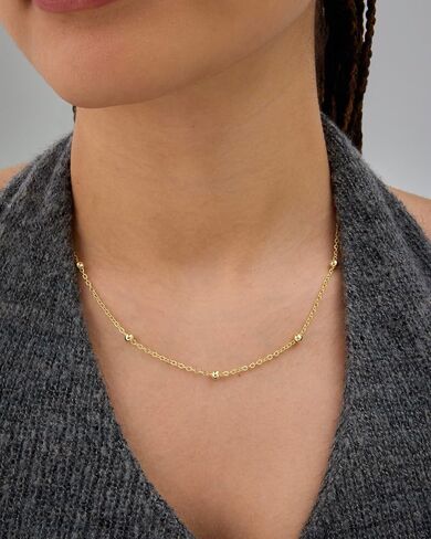 PAVOI 14K Gold Plated Small Bead Ball Chain Necklace for Women - Adjustable Dainty Gold Beaded Necklace - Trendy Choker Chain Layering Jewelry in Saudi Arabia