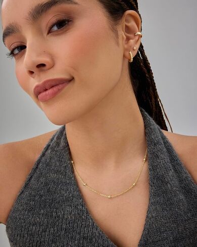 PAVOI 14K Gold Plated Small Bead Ball Chain Necklace for Women - Adjustable Dainty Gold Beaded Necklace - Trendy Choker Chain Layering Jewelry in Saudi Arabia