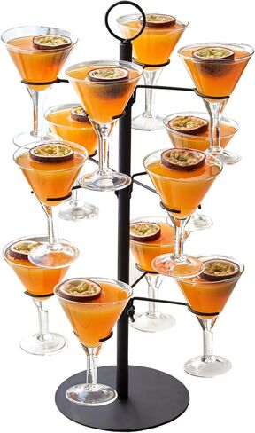 Cocktail Tree Stand, Metal Drink Tower, 3 Tier - 12 Holders For Champagne, Martini, Margarita Cups (Black) in Kuwait