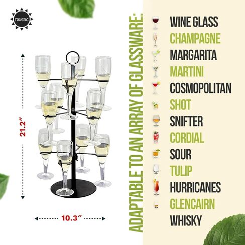 Cocktail Tree Stand, Metal Drink Tower, 3 Tier - 12 Holders For Champagne, Martini, Margarita Cups (Black) in Kuwait
