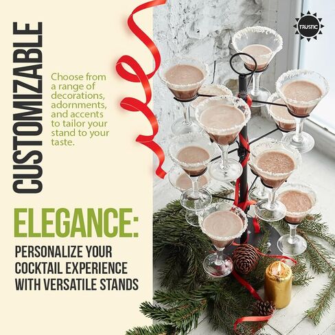 Cocktail Tree Stand, Metal Drink Tower, 3 Tier - 12 Holders For Champagne, Martini, Margarita Cups (Black) in Kuwait