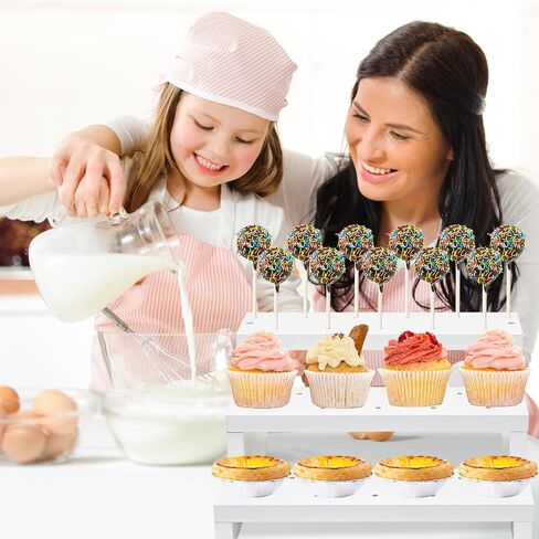 2Pcs Wood Cake Pop Stand, White Lollipop Holder 3 Tier with Twist Ties Lollipop Sticks, 17 Holes Sucker Display Riser for Dessert Table of Wedding Birthday Party in Kuwait